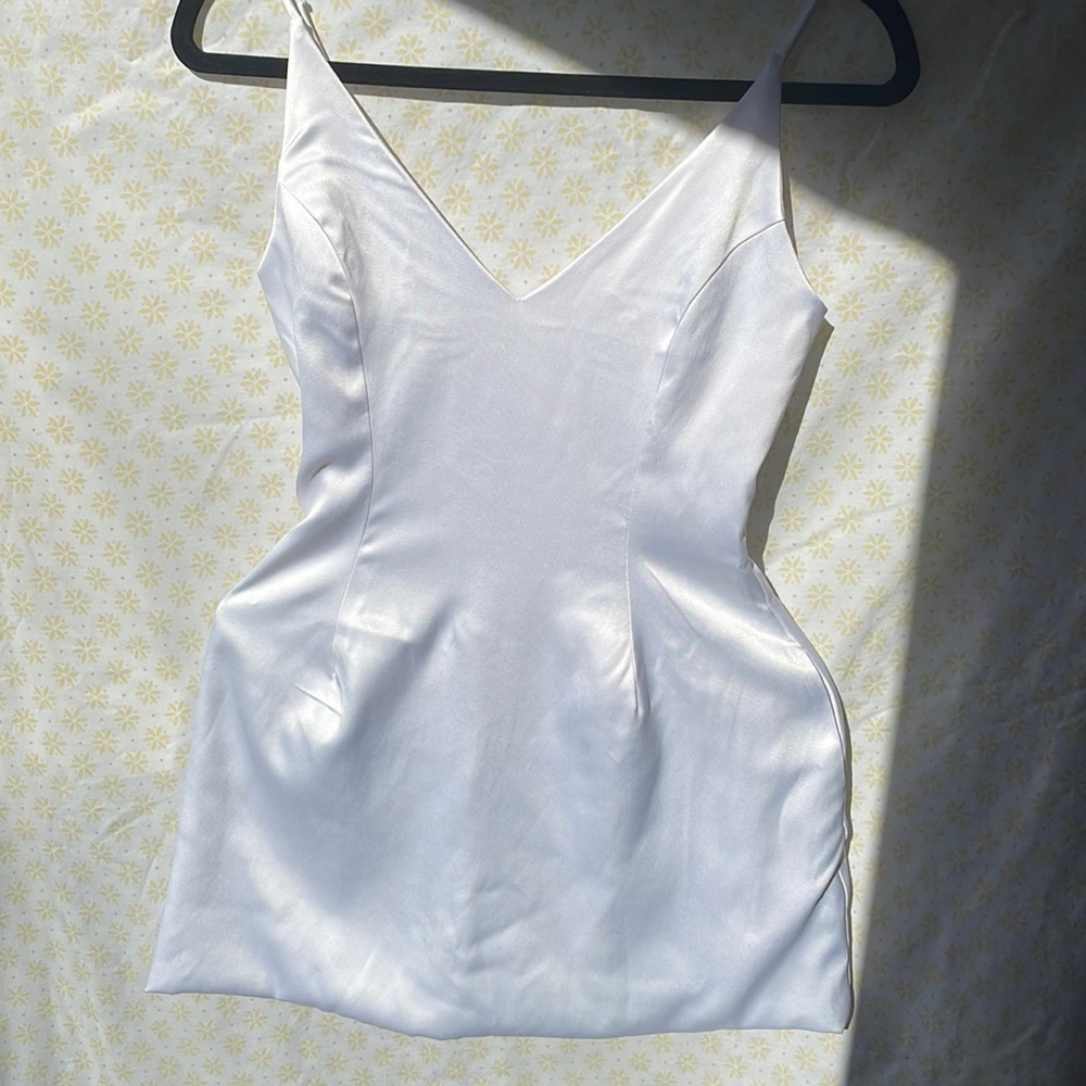 White Satin Mini Dress with Pockets / Size: M